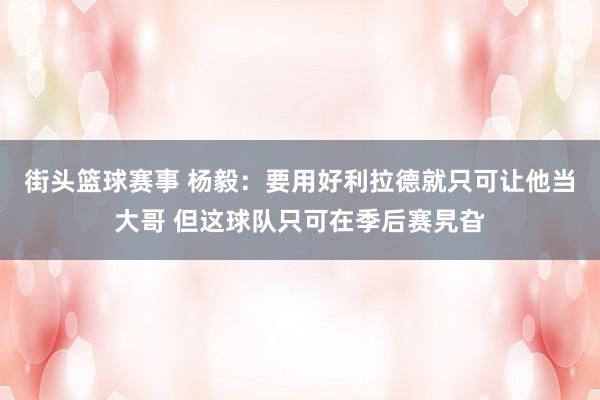 街头篮球赛事 杨毅：要用好利拉德就只可让他当大哥 但这球队只可在季后赛旯旮